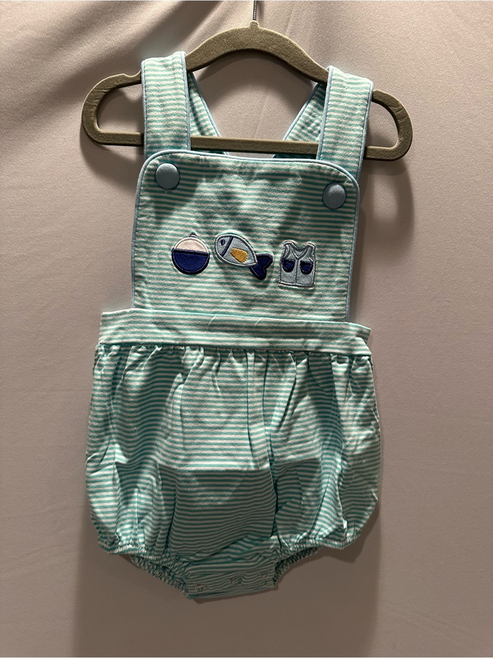 Striped Mint Green Baby Romper Overalls
